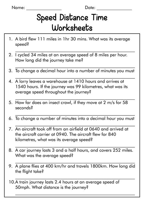 Speed, Distance, and Time Worksheets .